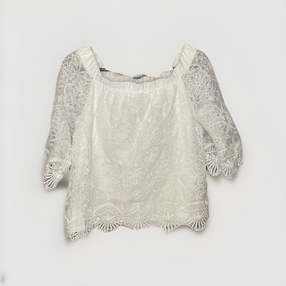 VENUE Women's White Lace Off Shoulder Top 3/4 Sleeve Peasant Top Blouse Shirt XL